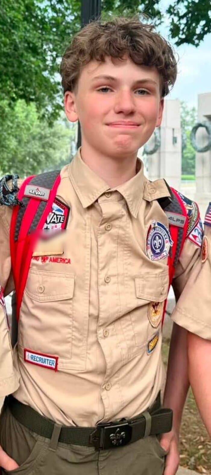 Asher in uniform at the World War II Memorial in Washington DC during the 2026 National Jamboree